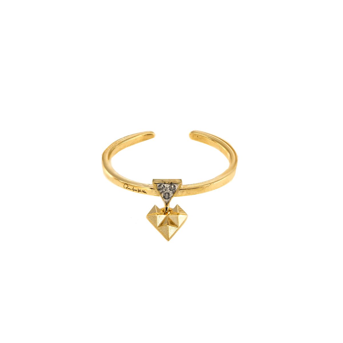 RueDesMille_Anello Cuore Matto Pendente in Oro Giallo e Zirconi
